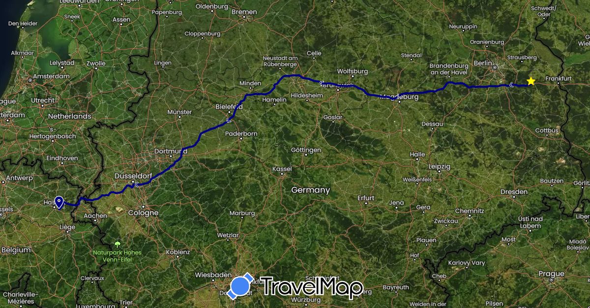 TravelMap itinerary: driving in Belgium, Germany (Europe)